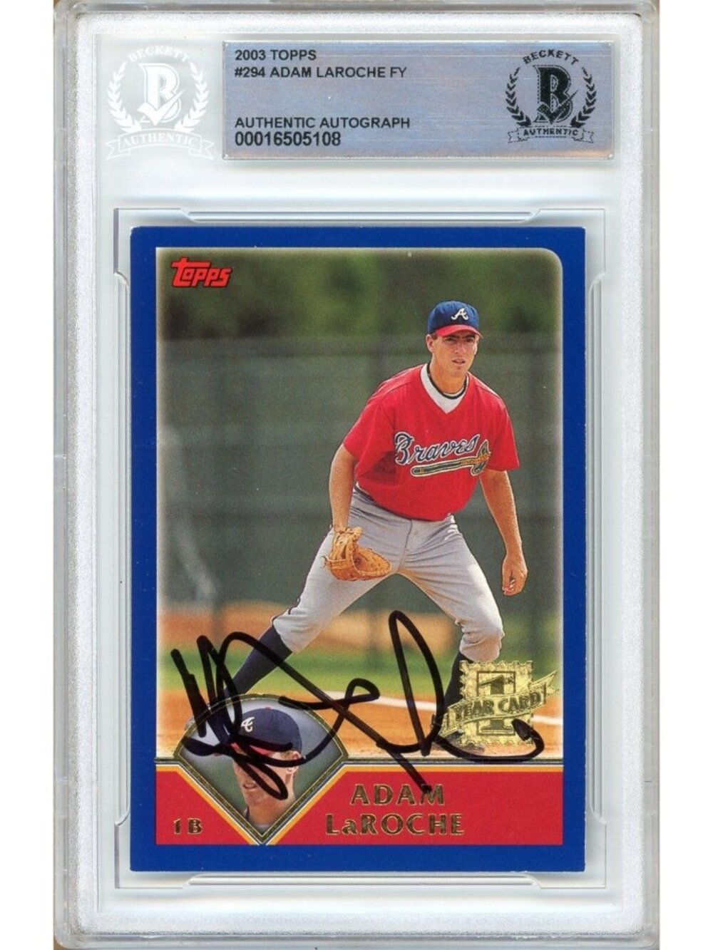 Adam LaRoche Signed 2003 Topps #294 Braves Baseball Card Autograph BAS